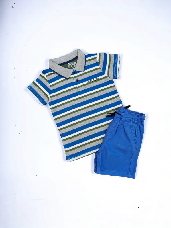 Green Stripper Polo & Royal Blue Cotton Jeans Short